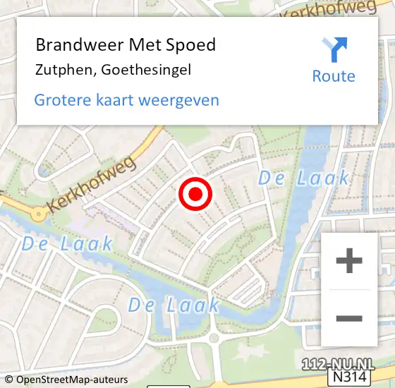 Locatie op kaart van de 112 melding: Brandweer Met Spoed Naar Zutphen, Goethesingel op 5 september 2014 23:49