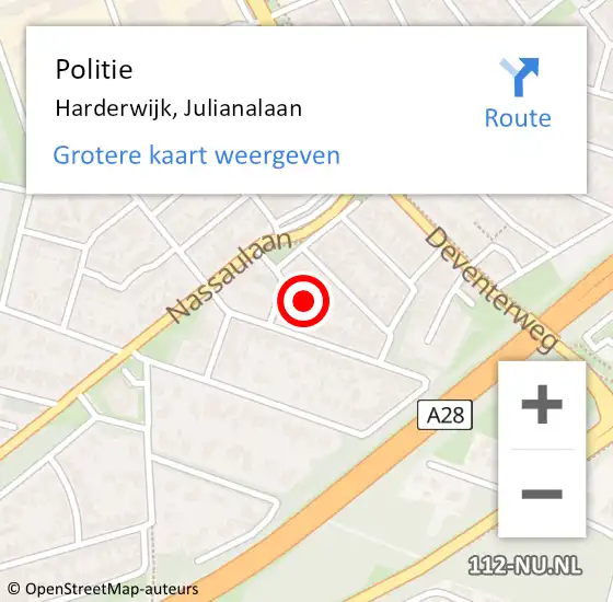 Locatie op kaart van de 112 melding: Politie Harderwijk, Julianalaan op 26 augustus 2023 14:56