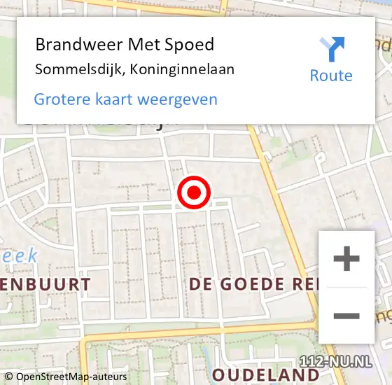 Locatie op kaart van de 112 melding: Brandweer Met Spoed Naar Sommelsdijk, Koninginnelaan op 5 september 2014 23:57