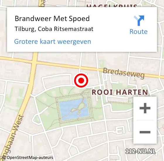 Locatie op kaart van de 112 melding: Brandweer Met Spoed Naar Tilburg, Coba Ritsemastraat op 26 augustus 2023 15:18