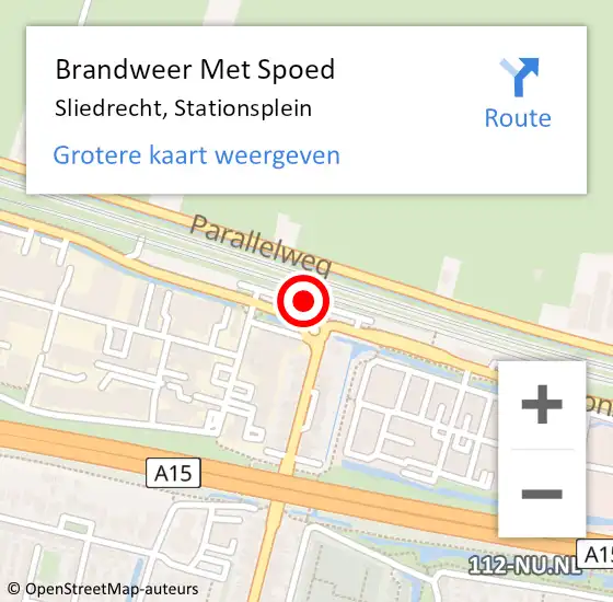 Locatie op kaart van de 112 melding: Brandweer Met Spoed Naar Sliedrecht, Stationsplein op 26 augustus 2023 15:25