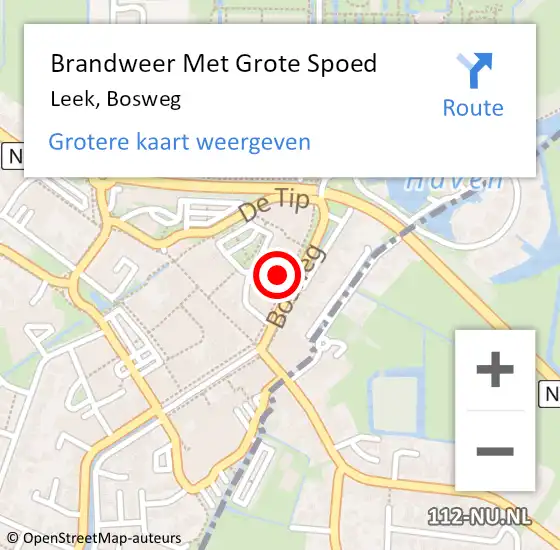 Locatie op kaart van de 112 melding: Brandweer Met Grote Spoed Naar Leek, Bosweg op 26 augustus 2023 15:28