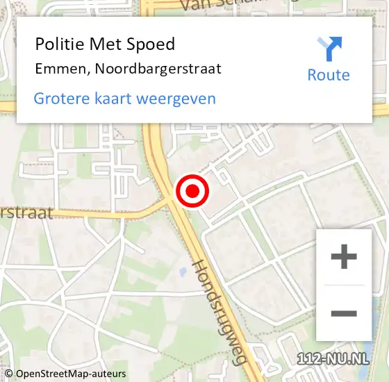 Locatie op kaart van de 112 melding: Politie Met Spoed Naar Emmen, Noordbargerstraat op 26 augustus 2023 15:35