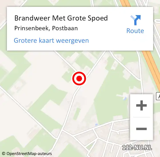 Locatie op kaart van de 112 melding: Brandweer Met Grote Spoed Naar Prinsenbeek, Postbaan op 26 augustus 2023 15:43