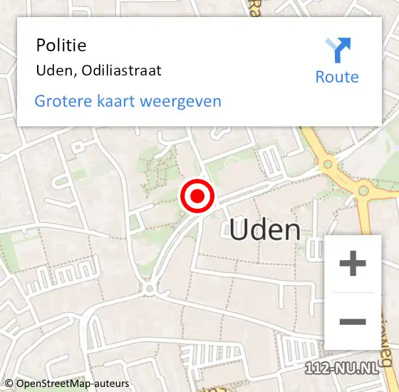 Locatie op kaart van de 112 melding: Politie Uden, Odiliastraat op 26 augustus 2023 16:03