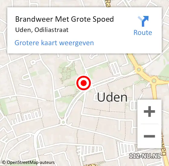 Locatie op kaart van de 112 melding: Brandweer Met Grote Spoed Naar Uden, Odiliastraat op 26 augustus 2023 16:03