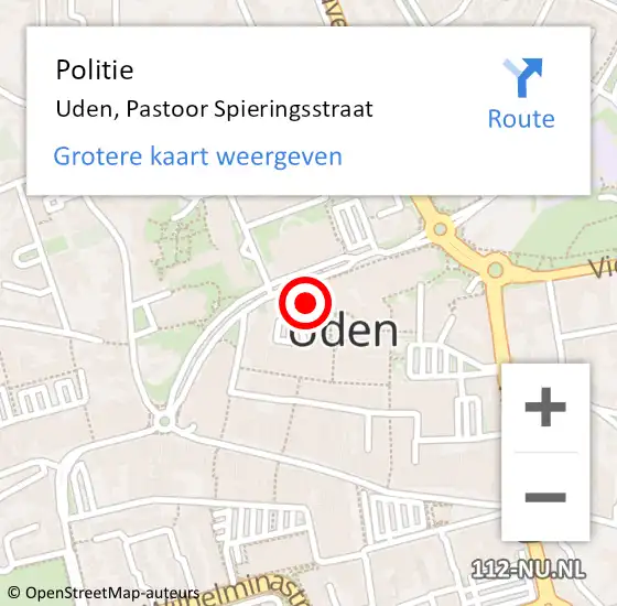 Locatie op kaart van de 112 melding: Politie Uden, Pastoor Spieringsstraat op 26 augustus 2023 16:04