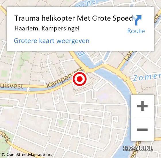 Locatie op kaart van de 112 melding: Trauma helikopter Met Grote Spoed Naar Haarlem, Kampersingel op 26 augustus 2023 16:13