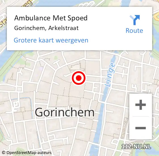 Locatie op kaart van de 112 melding: Ambulance Met Spoed Naar Gorinchem, Arkelstraat op 26 augustus 2023 16:21