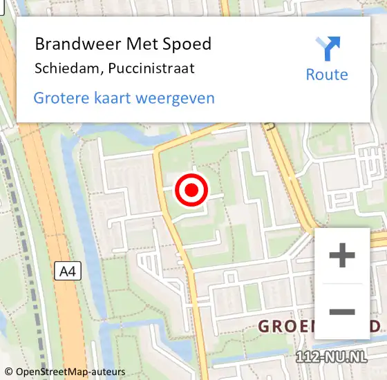 Locatie op kaart van de 112 melding: Brandweer Met Spoed Naar Schiedam, Puccinistraat op 26 augustus 2023 16:47