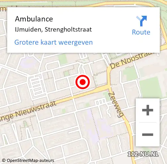 Locatie op kaart van de 112 melding: Ambulance IJmuiden, Strengholtstraat op 26 augustus 2023 16:58