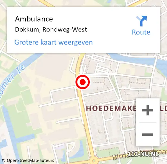 Locatie op kaart van de 112 melding: Ambulance Dokkum, Rondweg-West op 26 augustus 2023 18:12