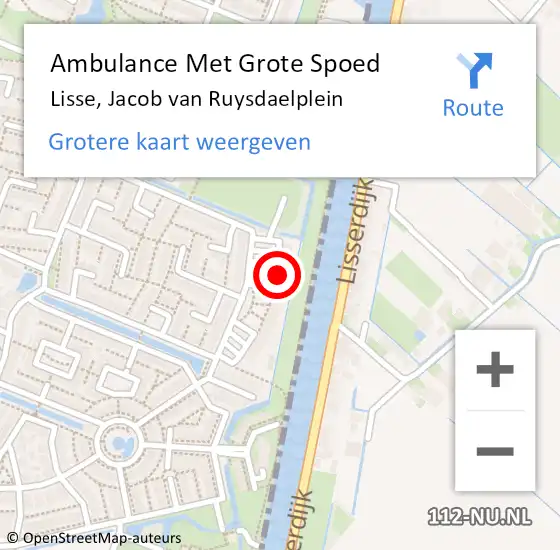 Locatie op kaart van de 112 melding: Ambulance Met Grote Spoed Naar Lisse, Jacob van Ruysdaelplein op 26 augustus 2023 18:25