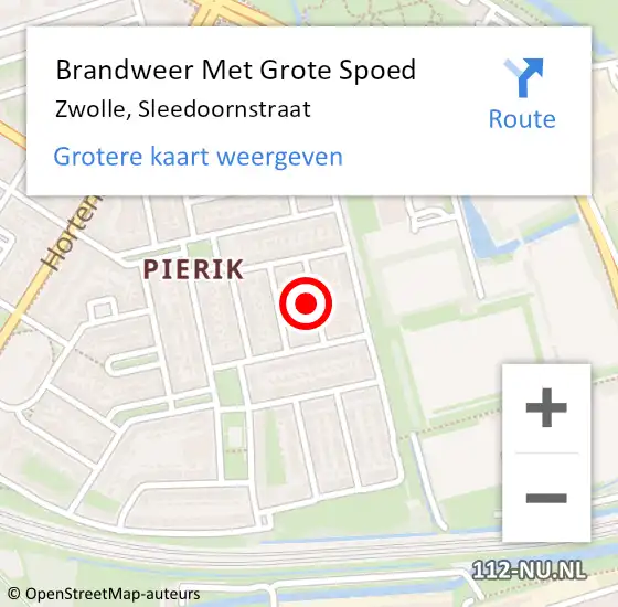 Locatie op kaart van de 112 melding: Brandweer Met Grote Spoed Naar Zwolle, Sleedoornstraat op 26 augustus 2023 18:27