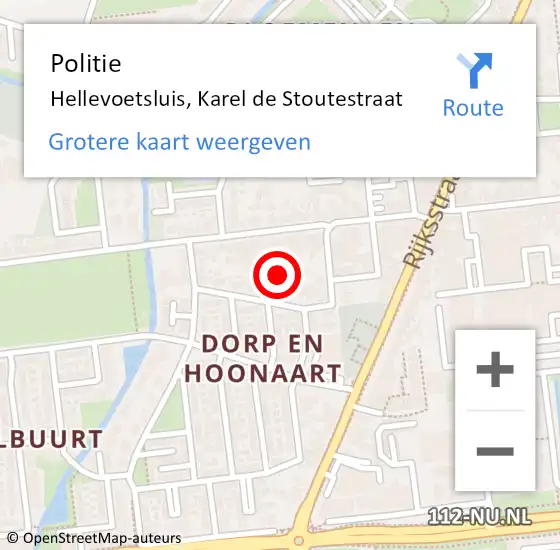 Locatie op kaart van de 112 melding: Politie Hellevoetsluis, Karel de Stoutestraat op 26 augustus 2023 18:27