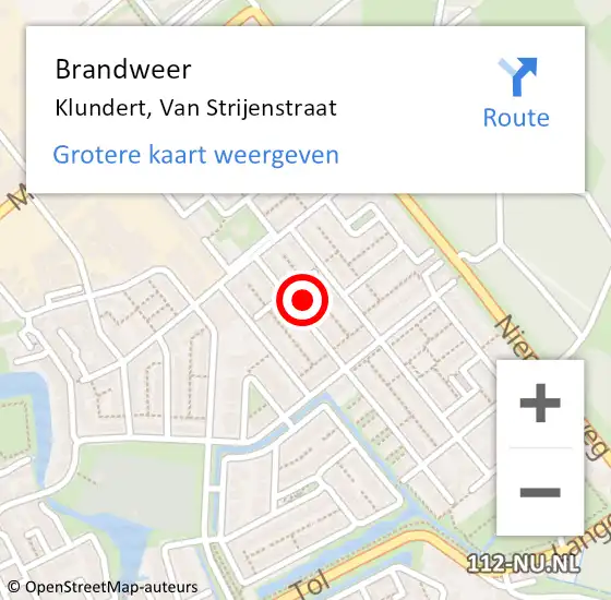 Locatie op kaart van de 112 melding: Brandweer Klundert, Van Strijenstraat op 26 augustus 2023 19:04