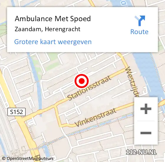 Locatie op kaart van de 112 melding: Ambulance Met Spoed Naar Zaandam, Herengracht op 26 augustus 2023 19:12
