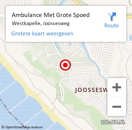 Locatie op kaart van de 112 melding: Ambulance Met Grote Spoed Naar Westkapelle, Joossesweg op 6 september 2014 00:44