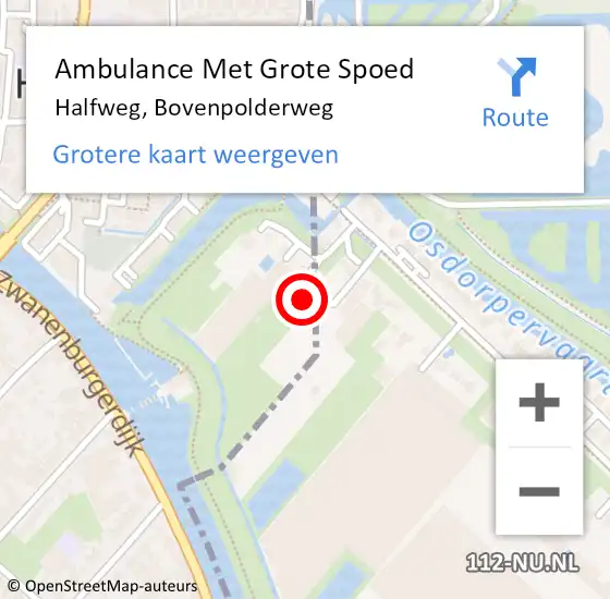 Locatie op kaart van de 112 melding: Ambulance Met Grote Spoed Naar Halfweg, Osdorperweg op 26 augustus 2023 19:34