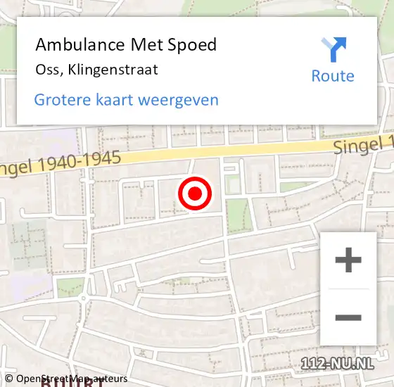 Locatie op kaart van de 112 melding: Ambulance Met Spoed Naar Oss, Klingenstraat op 6 september 2014 00:55