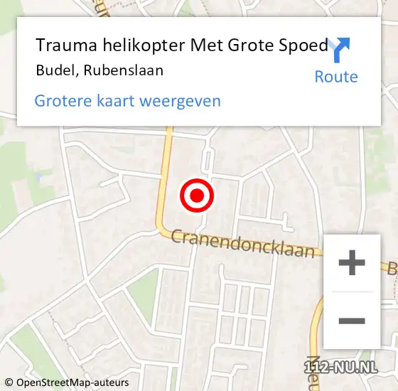 Locatie op kaart van de 112 melding: Trauma helikopter Met Grote Spoed Naar Budel, Rubenslaan op 26 augustus 2023 20:44