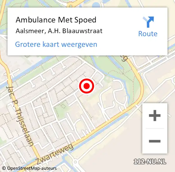 Locatie op kaart van de 112 melding: Ambulance Met Spoed Naar Aalsmeer, A.H. Blaauwstraat op 26 augustus 2023 20:50
