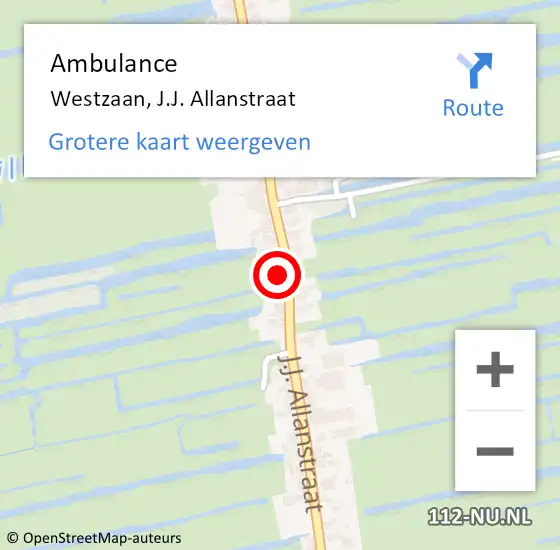 Locatie op kaart van de 112 melding: Ambulance Westzaan, J.J. Allanstraat op 26 augustus 2023 20:57