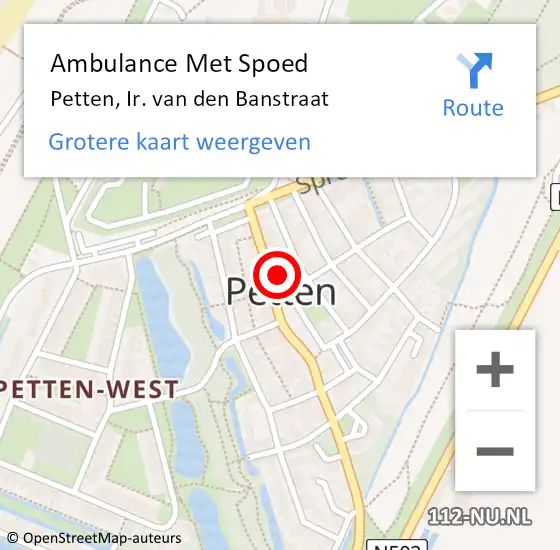 Locatie op kaart van de 112 melding: Ambulance Met Spoed Naar Petten, Ir. van den Banstraat op 26 augustus 2023 21:31