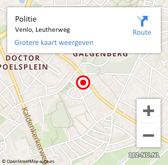 Locatie op kaart van de 112 melding: Politie Venlo, Leutherweg op 26 augustus 2023 21:42