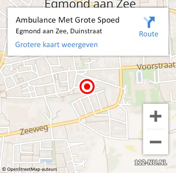 Locatie op kaart van de 112 melding: Ambulance Met Grote Spoed Naar Egmond aan Zee, Duinstraat op 6 september 2014 01:06