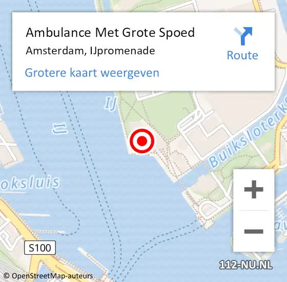 Locatie op kaart van de 112 melding: Ambulance Met Grote Spoed Naar Amsterdam, IJpromenade op 26 augustus 2023 22:20