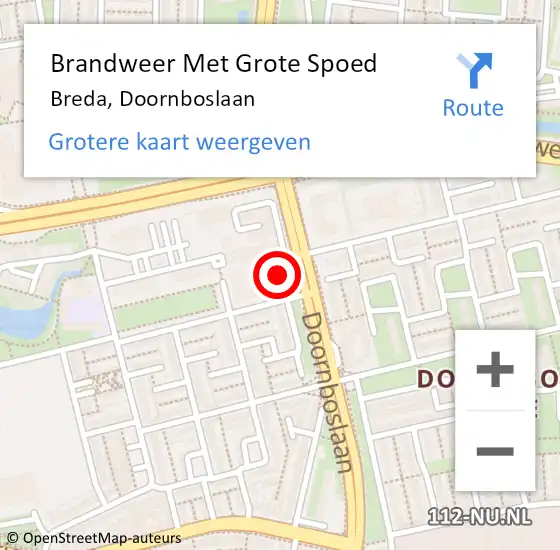 Locatie op kaart van de 112 melding: Brandweer Met Grote Spoed Naar Breda, Doornboslaan op 26 augustus 2023 22:42