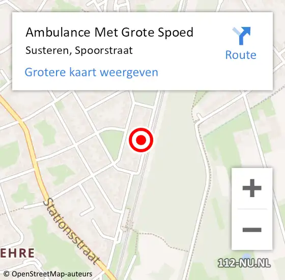 Locatie op kaart van de 112 melding: Ambulance Met Grote Spoed Naar Susteren, Spoorstraat op 26 augustus 2023 22:44