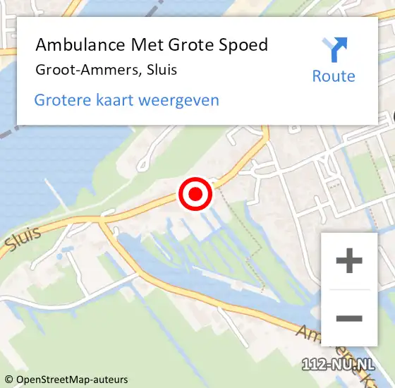 Locatie op kaart van de 112 melding: Ambulance Met Grote Spoed Naar Groot-Ammers, Sluis op 26 augustus 2023 22:51