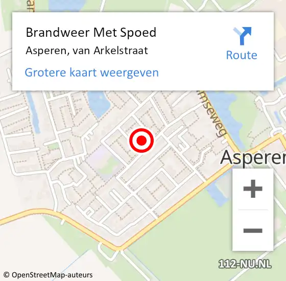 Locatie op kaart van de 112 melding: Brandweer Met Spoed Naar Asperen, van Arkelstraat op 26 augustus 2023 23:27
