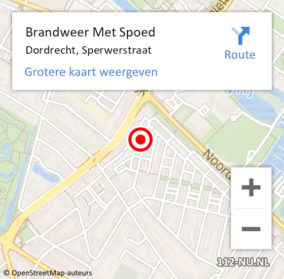 Locatie op kaart van de 112 melding: Brandweer Met Spoed Naar Dordrecht, Sperwerstraat op 26 augustus 2023 23:40