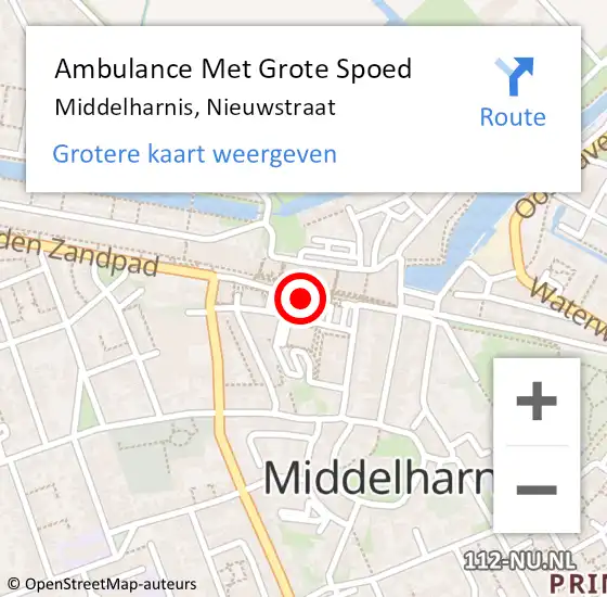 Locatie op kaart van de 112 melding: Ambulance Met Grote Spoed Naar Middelharnis, Nieuwstraat op 26 augustus 2023 23:42