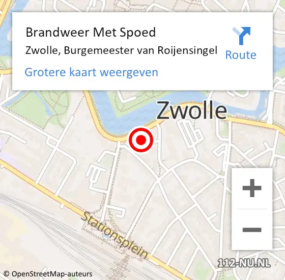 Locatie op kaart van de 112 melding: Brandweer Met Spoed Naar Zwolle, Burgemeester van Roijensingel op 27 augustus 2023 00:58