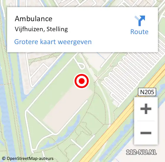 Locatie op kaart van de 112 melding: Ambulance Vijfhuizen, Stelling op 27 augustus 2023 01:09