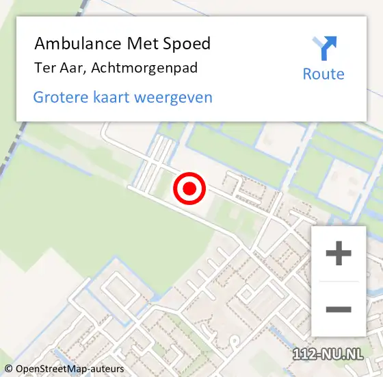 Locatie op kaart van de 112 melding: Ambulance Met Spoed Naar Ter Aar, Achtmorgenpad op 27 augustus 2023 01:54