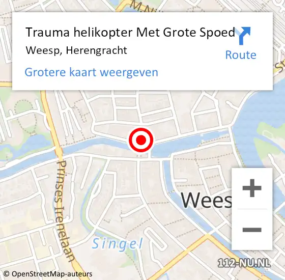 Locatie op kaart van de 112 melding: Trauma helikopter Met Grote Spoed Naar Weesp, Herengracht op 27 augustus 2023 02:33