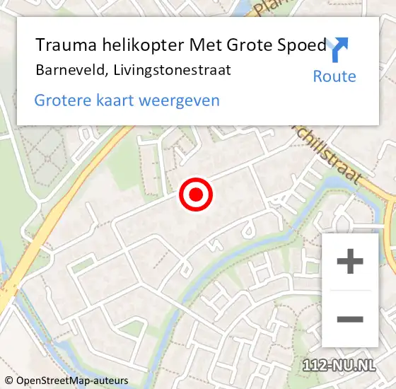Locatie op kaart van de 112 melding: Trauma helikopter Met Grote Spoed Naar Barneveld, Livingstonestraat op 27 augustus 2023 04:43