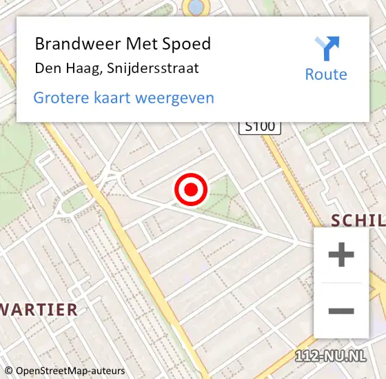 Locatie op kaart van de 112 melding: Brandweer Met Spoed Naar Den Haag, Snijdersstraat op 27 augustus 2023 05:15