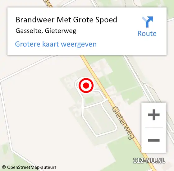 Locatie op kaart van de 112 melding: Brandweer Met Grote Spoed Naar Gasselte, Gieterweg op 27 augustus 2023 05:17