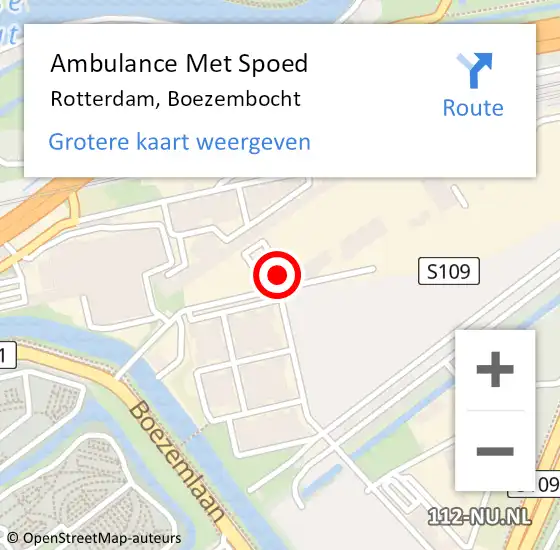 Locatie op kaart van de 112 melding: Ambulance Met Spoed Naar Rotterdam, Boezembocht op 27 augustus 2023 05:36