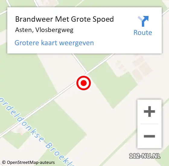 Locatie op kaart van de 112 melding: Brandweer Met Grote Spoed Naar Asten, Vlosbergweg op 27 augustus 2023 05:52