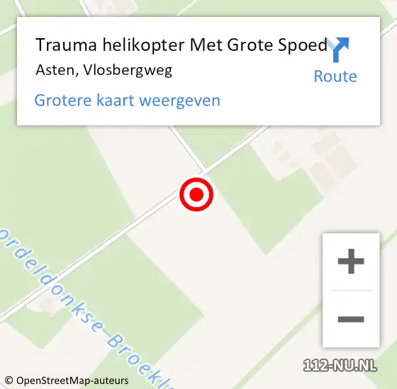 Locatie op kaart van de 112 melding: Trauma helikopter Met Grote Spoed Naar Asten, Vlosbergweg op 27 augustus 2023 05:57