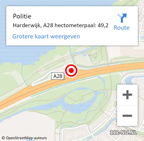 Locatie op kaart van de 112 melding: Politie Harderwijk, A28 hectometerpaal: 49,2 op 27 augustus 2023 05:59