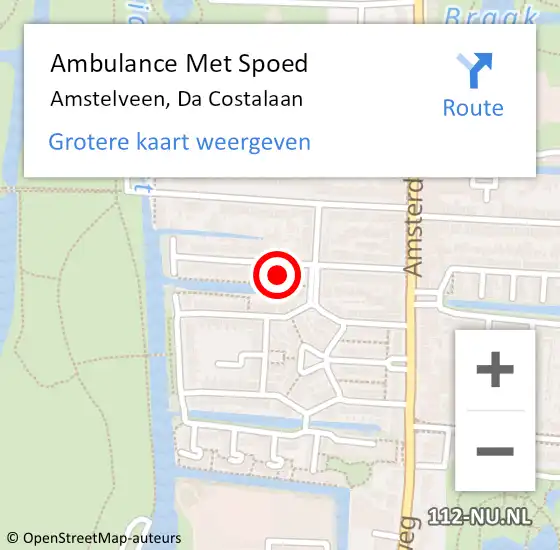 Locatie op kaart van de 112 melding: Ambulance Met Spoed Naar Amstelveen, Da Costalaan op 27 augustus 2023 06:09