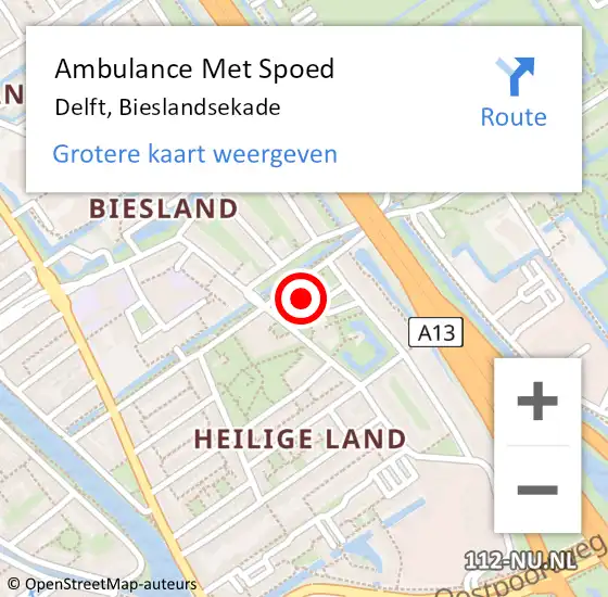 Locatie op kaart van de 112 melding: Ambulance Met Spoed Naar Delft, Bieslandsekade op 27 augustus 2023 08:30